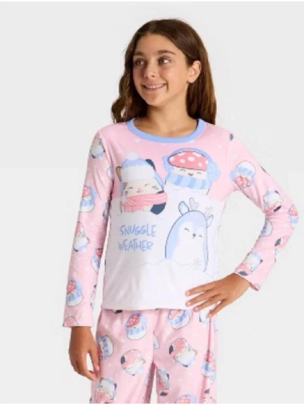 Girls' 3pc Squishmallow Holiday Cozy Pajama Set with Socks